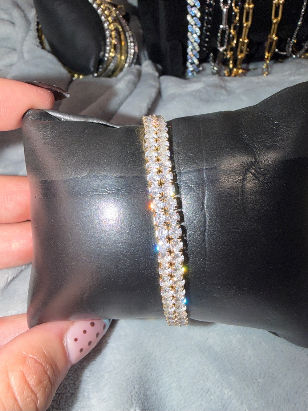 Women's Gold Stretchy Tennis Bracelet with Clear Stones